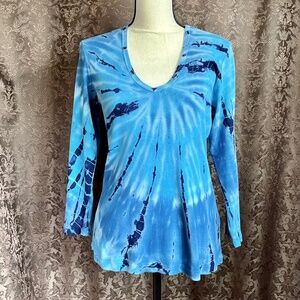 Tryst T Shirt 100% Cotton Long Sleeve Bejeweled Denim Shades Size Medium NWOT